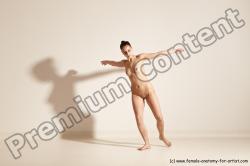 Nude Woman White Slim long brown Dancing Dynamic poses Pinup