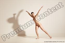 Nude Woman White Slim long brown Dancing Dynamic poses Pinup