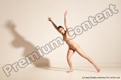 Nude Woman White Slim long brown Dancing Dynamic poses Pinup