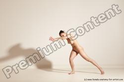 Nude Woman White Slim long brown Dancing Dynamic poses Pinup