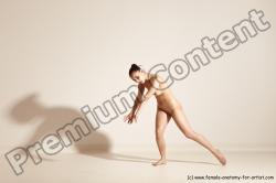 Nude Woman White Slim long brown Dancing Dynamic poses Pinup