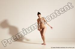 Nude Woman White Slim long brown Dancing Dynamic poses Pinup