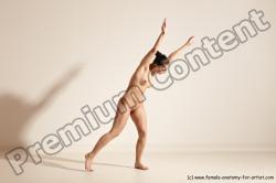 Nude Woman White Slim long brown Dancing Dynamic poses Pinup