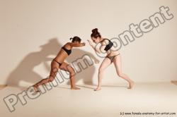 Underwear Martial art Woman - Woman White Moving poses Athletic medium brown Dynamic poses Academic