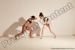 Underwear Martial art Woman - Woman White Moving poses Athletic medium brown Dynamic poses Academic