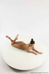 Nude Woman White Laying poses - ALL Slim Laying poses - on stomach long brown Multi angle poses Pinup