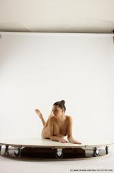 Nude Woman White Laying poses - ALL Slim Laying poses - on stomach long brown Multi angle poses Pinup