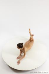 Nude Woman White Laying poses - ALL Slim Laying poses - on stomach long brown Multi angle poses Pinup