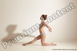 Swimsuit Gymnastic poses Woman White Moving poses Slim long brown Dynamic poses Academic