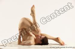 Nude Gymnastic poses Woman White Slim long brown Multi angle poses Pinup