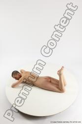 Nude Woman White Laying poses - ALL Slim Laying poses - on stomach bald Multi angle poses Pinup