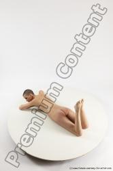 Nude Woman White Laying poses - ALL Slim Laying poses - on stomach bald Multi angle poses Pinup