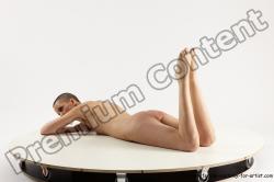 Nude Woman White Laying poses - ALL Slim Laying poses - on stomach bald Multi angle poses Pinup