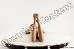 Nude Woman White Laying poses - ALL Slim Laying poses - on stomach bald Multi angle poses Pinup