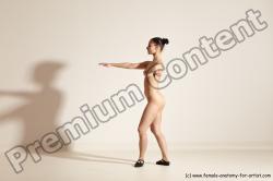 Nude Woman White Slim long brown Dancing Dynamic poses Pinup