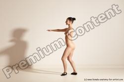 Nude Woman White Slim long brown Dancing Dynamic poses Pinup