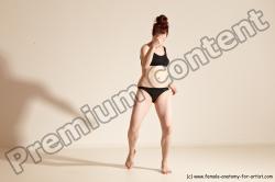 Underwear Martial art Woman White Moving poses Slim medium brown Dynamic poses Academic