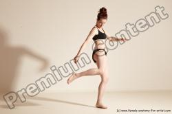 Underwear Martial art Woman White Moving poses Slim medium brown Dynamic poses Academic