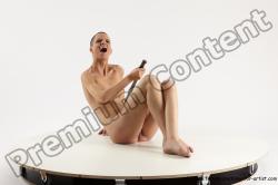 Nude Fighting with knife Woman White Slim bald Multi angle poses Pinup