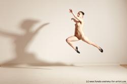 Nude Woman White Slim long brown Dancing Dynamic poses Pinup