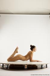 Nude Gymnastic poses Woman White Slim long brown Multi angle poses Pinup