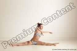 Swimsuit Gymnastic poses Woman White Moving poses Slim long brown Dynamic poses Academic