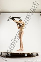 Nude Woman White Kneeling poses - ALL Athletic Kneeling poses - on one knee long blond Fighting Multi angle poses Pinup