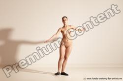 Nude Woman White Slim long brown Dancing Dynamic poses Pinup