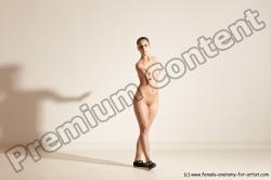 Nude Woman White Slim long brown Dancing Dynamic poses Pinup