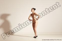 Nude Woman White Slim long brown Dancing Dynamic poses Pinup