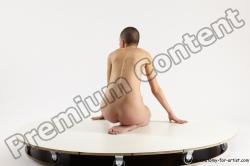 Nude Woman White Sitting poses - ALL Slim bald Sitting poses - on knees Multi angle poses Pinup