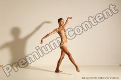 Underwear Gymnastic poses Woman White Slim long brown Dancing Dynamic poses Academic