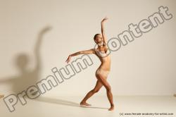 Underwear Gymnastic poses Woman White Slim long brown Dancing Dynamic poses Academic