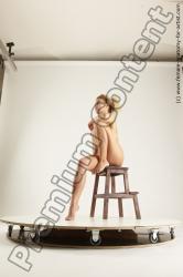 Nude Woman White Sitting poses - ALL Slim long blond Multi angle poses Pinup