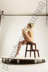 Nude Woman White Sitting poses - ALL Slim long blond Multi angle poses Pinup