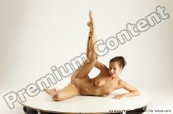 Nude Woman White Laying poses - ALL Slim long brown Multi angle poses Pinup