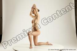 Nude Woman White Kneeling poses - ALL Slim long blond Multi angle poses Pinup