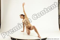 Nude Woman White Kneeling poses - ALL Slim long brown Multi angle poses Pinup