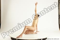 Nude Woman White Kneeling poses - ALL Slim long brown Multi angle poses Pinup