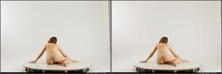 Nude Woman White Kneeling poses - ALL Slim Kneeling poses - on both knees long brown 3D Stereoscopic poses Pinup