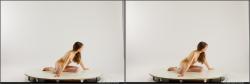 Nude Woman White Kneeling poses - ALL Slim Kneeling poses - on both knees long brown 3D Stereoscopic poses Pinup