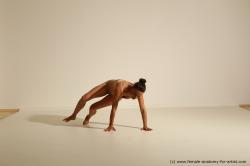 Underwear Gymnastic poses Woman White Slim long brown Dynamic poses Academic