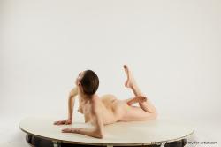 Nude Woman White Laying poses - ALL Underweight Laying poses - on stomach medium brown Multi angle poses Pinup