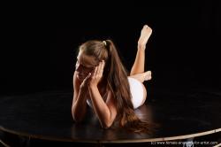 Underwear Woman White Laying poses - ALL Average Laying poses - on stomach long brown Standard Photoshoot  Academic