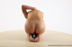 Nude Woman White Kneeling poses - ALL Slim Kneeling poses - on both knees long brown Standard Photoshoot Pinup