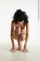 Nude Woman White Kneeling poses - ALL Slim Kneeling poses - on both knees long brown Standard Photoshoot Pinup